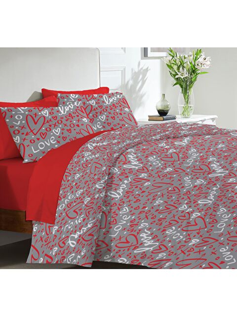 Evmila Kalp, Sevgililer Günü Özel Desen Baskılı Çift Kişilik 200x220 cm Çarşafız Nevresim Takımı - S000130770-23173