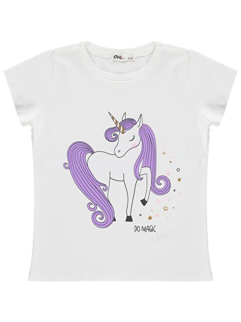 Civil Girls Baskılı 2-5 Yaş Tişört - Kırık Beyaz