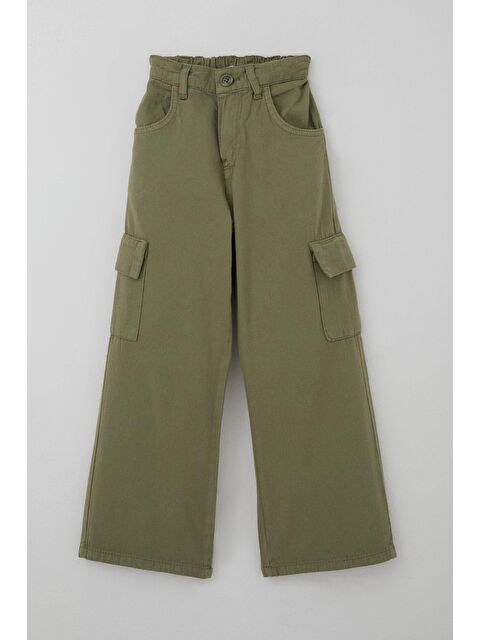 Breeze Kız Çocuk Gabardin Pantolon Kargo Cep Detaylı Haki Yeşil (5-12 Yaş) - S000512838-18547