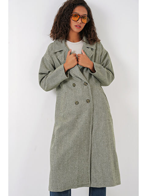 Bigdart 9113 Oversize Geniş Kesim Yünlü Uzun Kaşe Kaban - Çağla - S000089405-5236