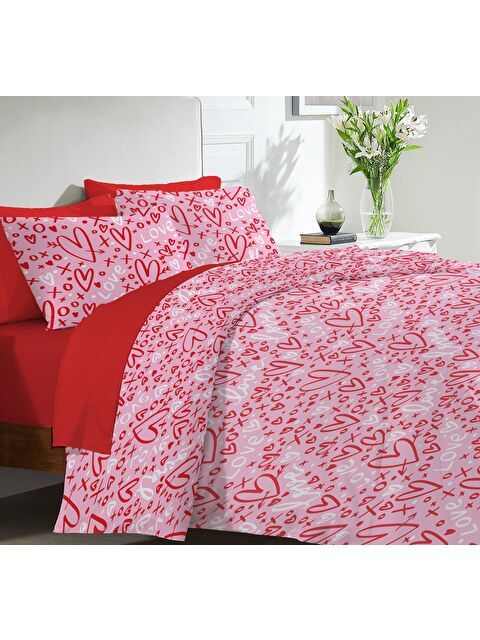 Evmila Kalp, Sevgililer Günü Özel Desen Baskılı Çift Kişilik 200x220 cm Çarşafız Nevresim Takımı - S000130772-23173