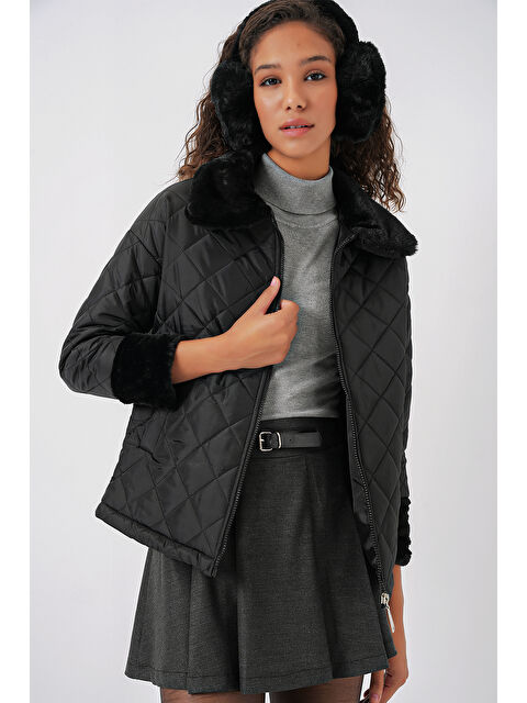 Bigdart 5202 Pelüş Detaylı Kapitone Mont   Siyah - S000324848-19351