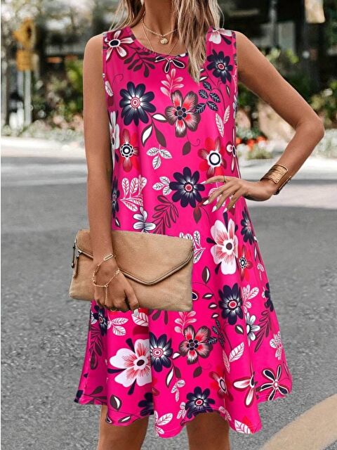 Jane's Kadın Askılı Yuvarlak Yaka Desenli A Kesim Süprem Elbise - S000528158-20024