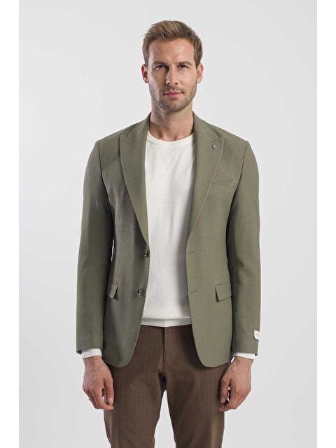 JAKAMEN Haki Slim Fit Desenli Sivri Yaka Ceket - S000496626-18547