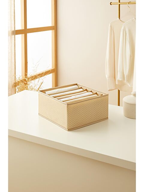 Ocean Home Textile 6 Bölmeli Bej Balıksırtı Çekmece İçi Düzenleyici Kutu 28 x 28 x 13 cm - S000238562-19928