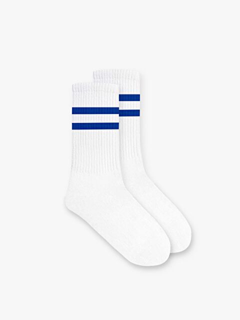 Abluka Online Unisex Çizgili Desenli Uzun Kolej Tenis Çorap Mavi - S000203319-17234