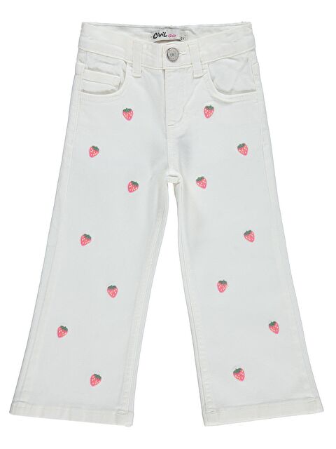 Civil Girls Çilek Nakışlı 2-5 Yaş Pantolon - Kırık Beyaz