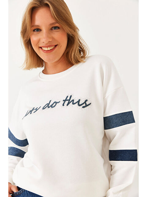 SHADE Kadın Şerit Jean Detaylı Taş İşlemeli Sweatshirt - S000290998-20063