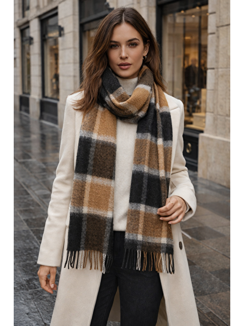 Luminos Butik Kadın Siyah Ekose Desenli Atkı-Şal SAL1304 - S000507944-23173