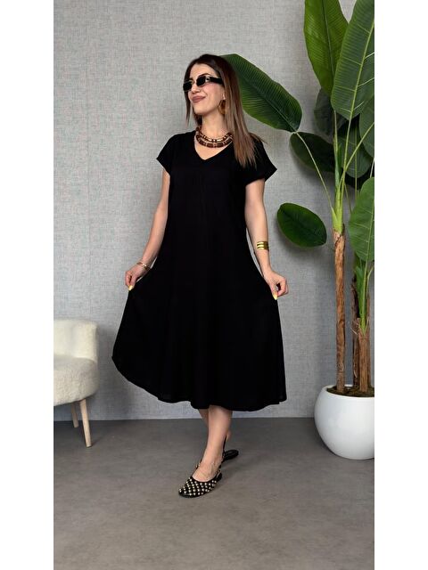 Jane's Kadın Kısa Kollu V Yaka Salaş Maxi Boy Elbise - S000527887-19351