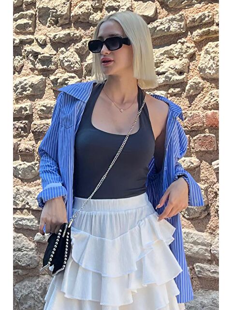 Madmext Füme Halter Yaka Boyun Askılı Crop Atlet Mg2146