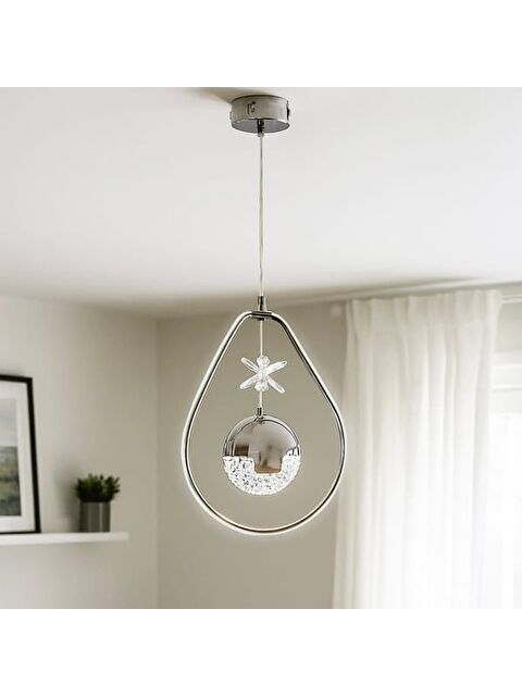 Nisa Luce Damla Taşlı Led Avize - Krom - 35 cm