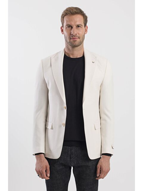 JAKAMEN Krem Slim Fit Desenli Sivri Yaka Ceket - S000496626-19966