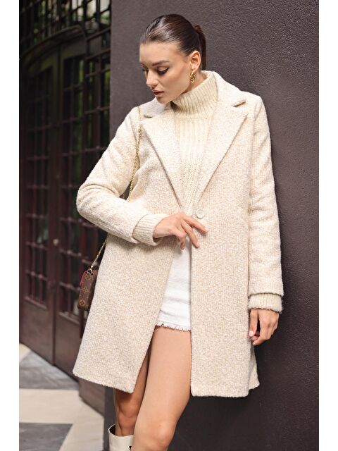 Bigdart 9082 Oversize Kaşe Kaban - M. Krem - S000089404-19966