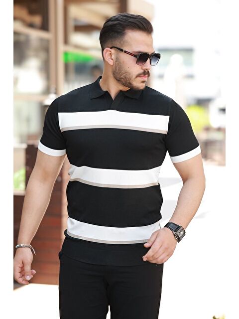 Jane's Erkek Şerit Desenli Hemşire Yaka Kısa Kollu Tişört