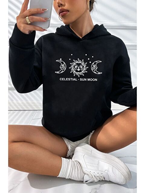uyguntarz Unisex Celestial Sun Moon Baskılı Sweatshirt - S000268330-19351