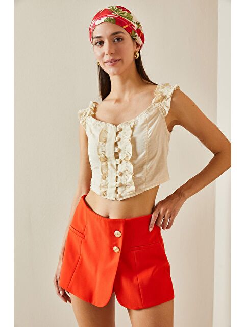 Xhan Bej Fırfırlı Askılı Crop Bluz 5YXK2-48797-25 - S000226160-19928