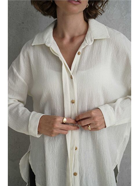 Mai Collection Jovena Gizli Düğme Detay Ekru Gömlek - S000513533-19965