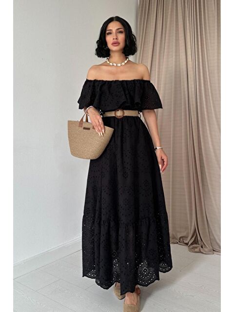 Jane's Siyah Omzu Lastikli Brode Elbise - S000528162-19351