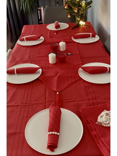 Çeyiz Diyarı Colber 26 Parça Masa Örtüsü Takımı Kırmızı - S000502143-20045