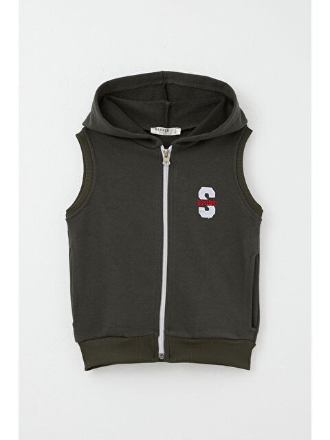 Breeze Erkek Çocuk Yelek Harf Nakışlı Fermuarlı Koyu Haki Yeşil (3-8 Yaş) - S000355892-19294