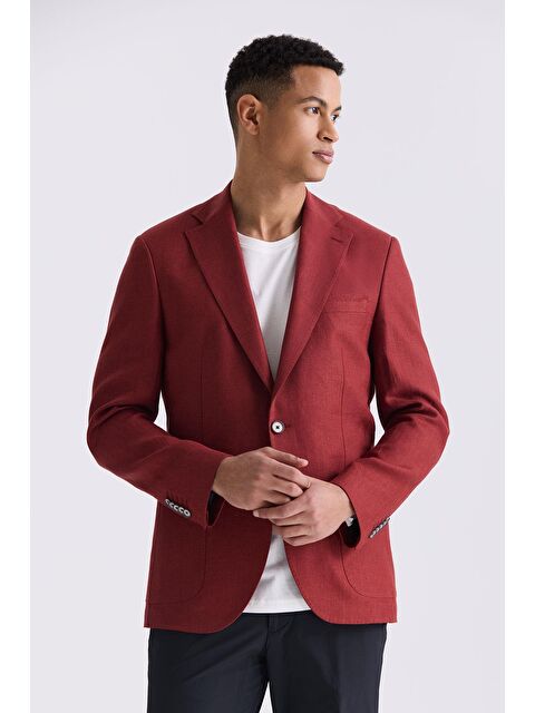 JAKAMEN Kırmızı Slim Fit Mono Yaka Keten Spor Ceket - S000496697-20045