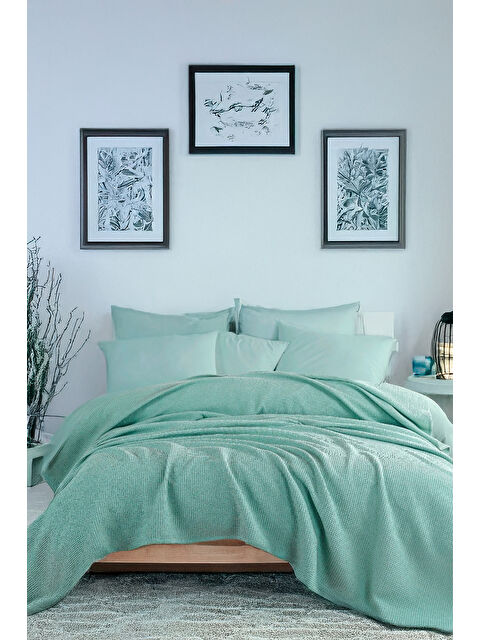 UPSTYLE Ecocel Pike Örtü Battal King 240x230cm Karde Mint Yeşili - S000359288-17259
