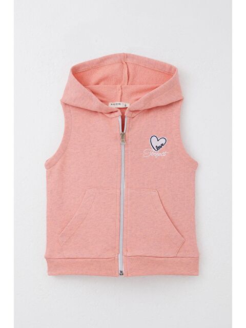 Breeze Kız Çocuk Yelek Kalp & Yazı Nakışlı Fermuarlı Somon Melanj (3-8 Yaş) - S000355897-24085