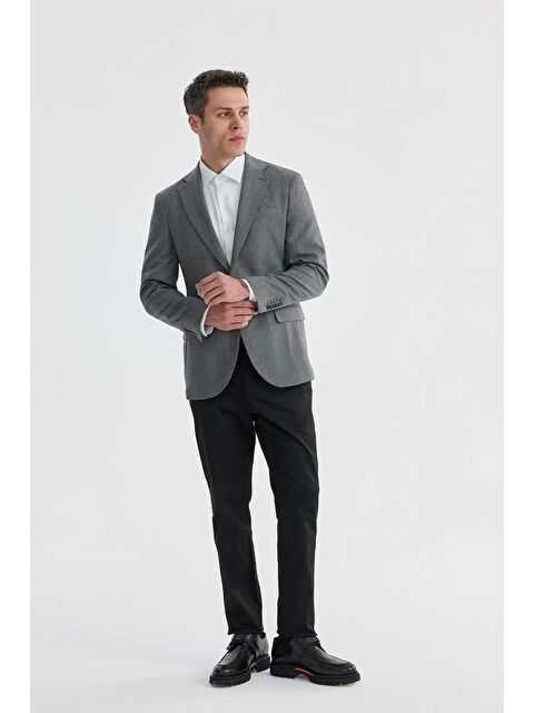 JAKAMEN Gri Slim Fit Ekose Kareli Çift Yırtmaçlı Ceket - S000496696-20600