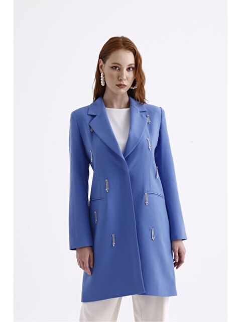 Mizalle Taş Detaylı Mavi Ceket - S000350646-17234