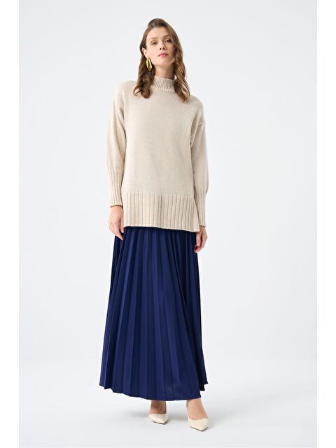 Mizalle Basic Örme Pliseli Krep Lacivert Etek - S000350648-21164