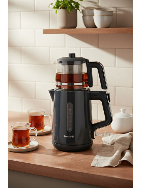 BERNARDO Venedik Cam Demlikli Çay Makinesi Gri