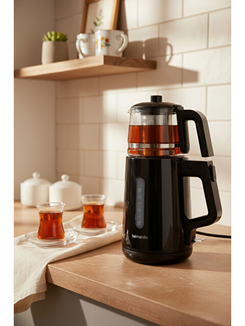 BERNARDO Venedik Cam Demlikli Çay Makinesi Siyah