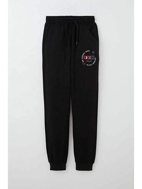 Breeze Erkek Çocuk Eşofman Altı Bağcık Aksesuarlı Yazı Baskılı Siyah (11-14 Yaş) - S000355908-19351