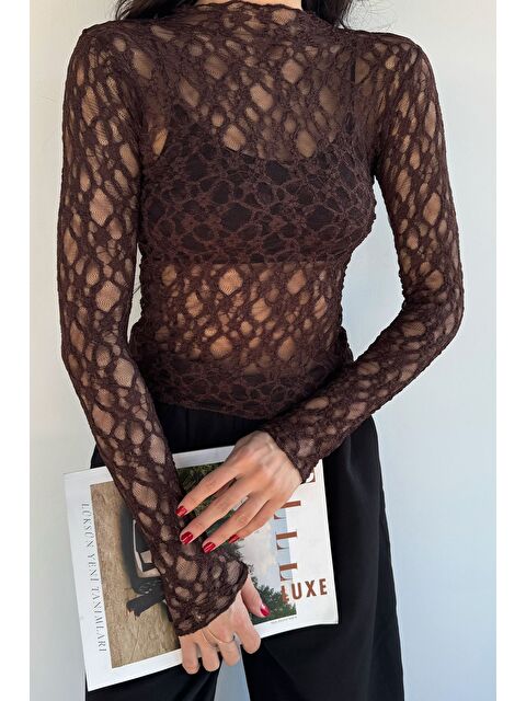 Gülseli Kadın Dik Yaka Elastanlı Transparan Bluz - S000471156-19413