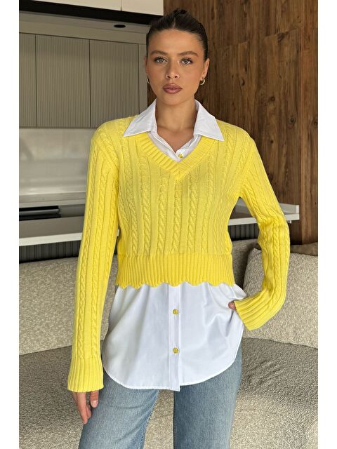 Gülseli Kadın Gömlek Garnili Örgü Detaylı Triko Bluz ( S-m-l Beden Uyumludur) - S000290598-20072