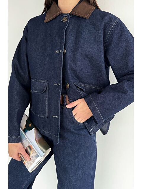 Gülseli Kadın Renk Garnili Çift Cepli Jean Jean Ceket - S000491617-21164