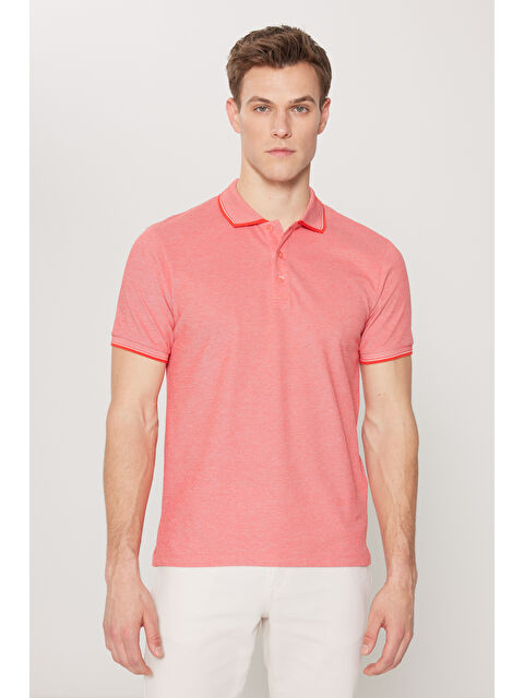AC&Co / Altınyıldız Classics Erkek Nar Çiçeği-Beyz Slim Fit Dar Kesim Kıvrılmaz Polo Yaka Kısa Kollu Tişört - S000394301-20048