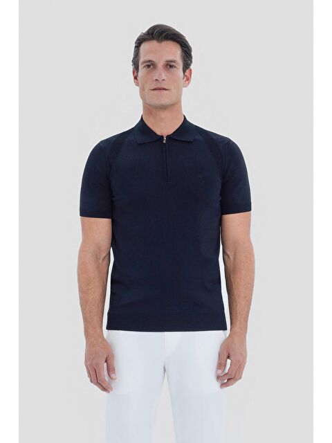 Sabri Özel Siyah Regular Fit Dokulu Triko Polo Yaka Tişört - S000525272-19351