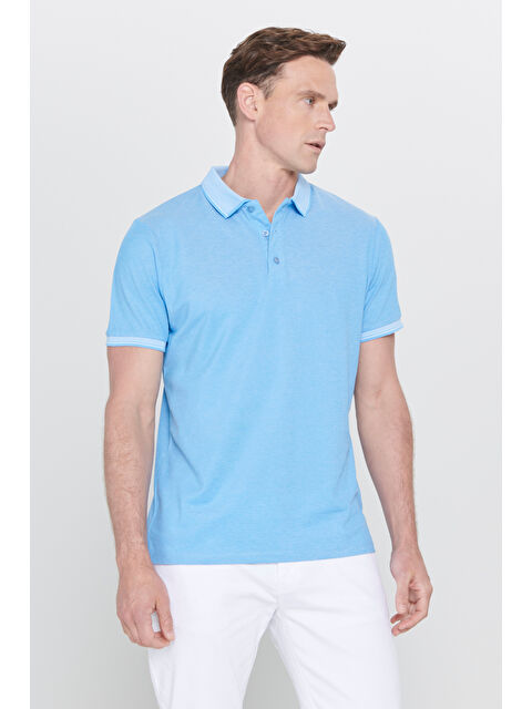 AC&Co / Altınyıldız Classics Erkek Saks-Beyaz Slim Fit Dar Kesim Kıvrılmaz Polo Yaka Kısa Kollu Tişört - S000394301-37410
