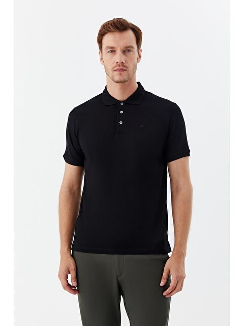 Sabri Özel Siyah %100 Pamuk Düğmeli Polo Yaka Erkek T-Shirt - S000525273-19351