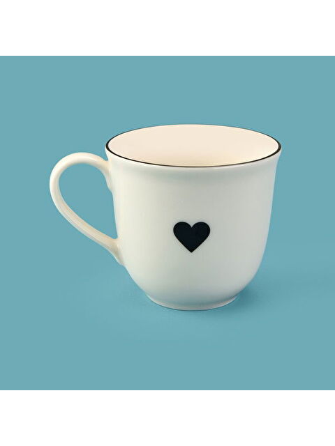 Evidea Kitchen Bold Heart Porselen Kupa - Siyah / Beyaz - 290 ml