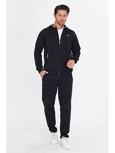 TRENDHILL Erkek Pamuklu Kapüşonlu Eşofman Takımı Siyah 5756-S - S000515246-19351