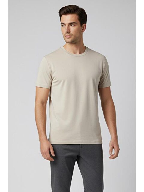 Sabri Özel Giotelli Bej Regular Fit %100 Pamuk Bisiklet Yaka Erkek Tişört - S000525288-19928