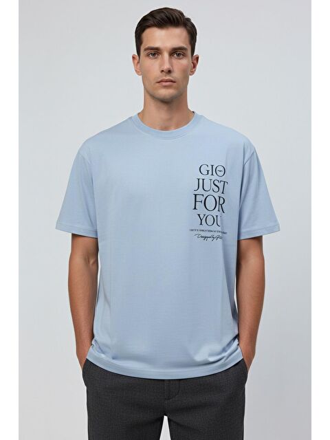 Sabri Özel Giotelli Açık Mavi Oversize Fit %100 Pamuk Bisiklet Yaka Erkek Tişört - S000525289-17234