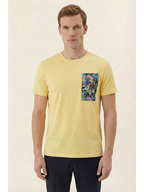 Sabri Özel Giotelli Sarı Slim Fit Pamuk Karışımlı Bisiklet Yaka Erkek Tişört - S000525290-20072