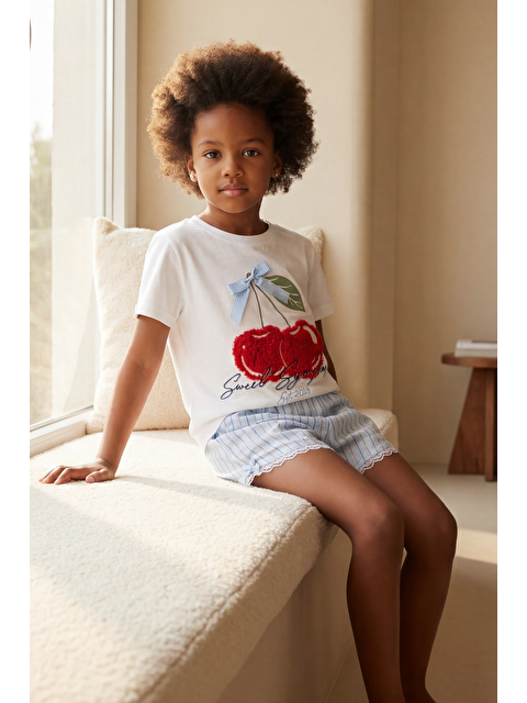 Katia And Bony Kız Çocuk Mediterranean Kiraz Işlemeli Şortlu Pijama Takımı - S000514630-20063