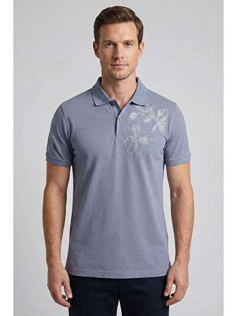 Sabri Özel Giotelli Gri Slim Fit Pamuk Karışımlı Polo Yaka Erkek Tişört - S000525294-20600