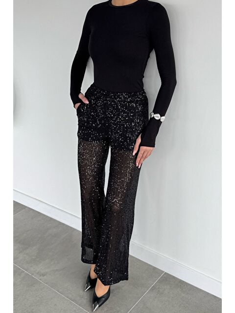 Gülseli Kadın Bel Lastikli Şort Astarlı Pul Payet Transparan Pantolon - S000491626-19351
