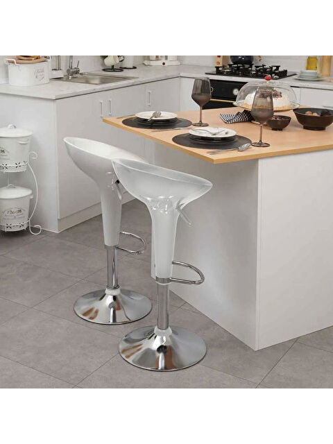 Just Home Lara 2'li Bar Sandalyesi - Beyaz - 88x40x43 cm